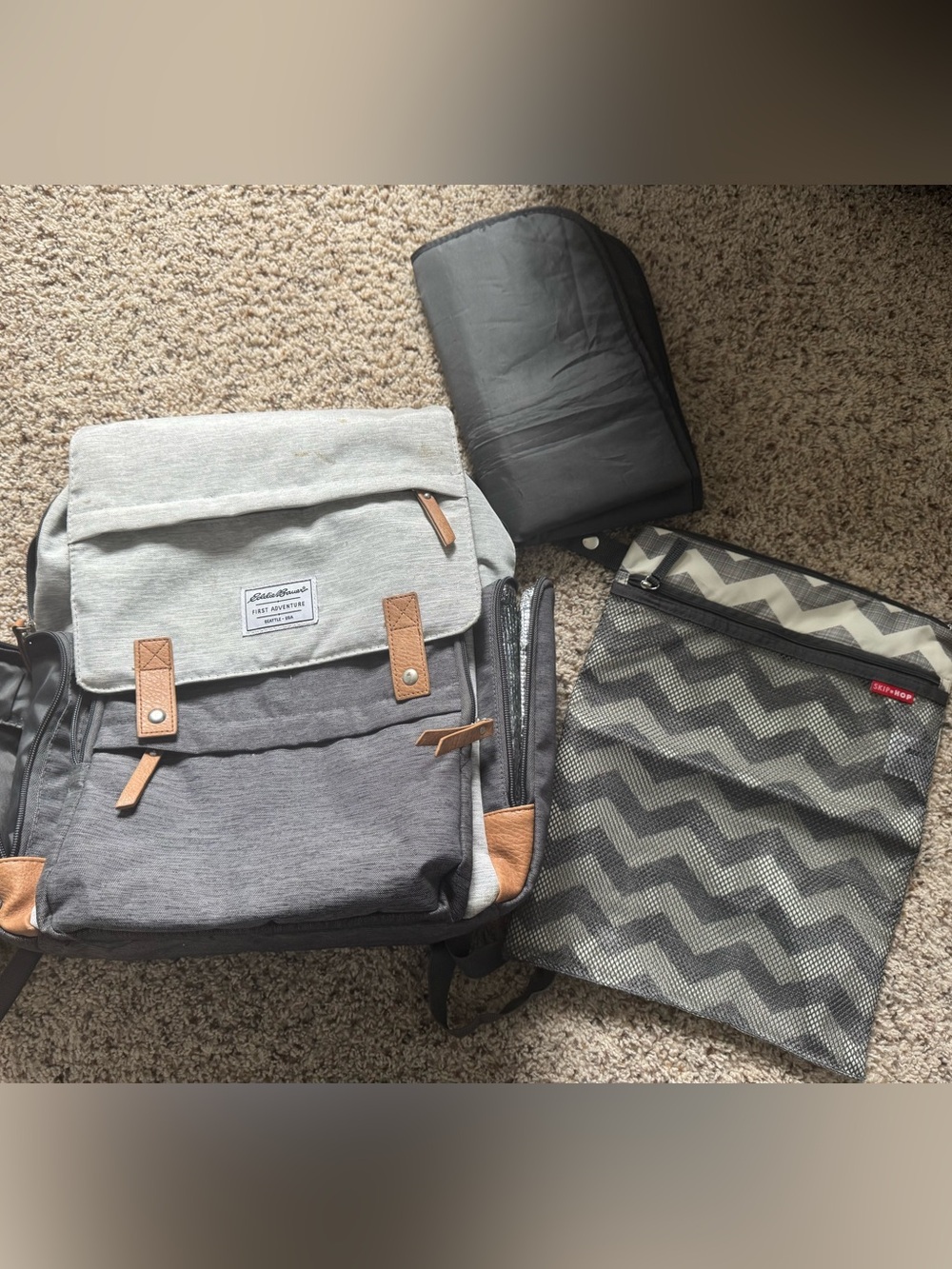 Eddie Bauer Two-Tone Gray Canvas Backpack with Tan details, diaper bag